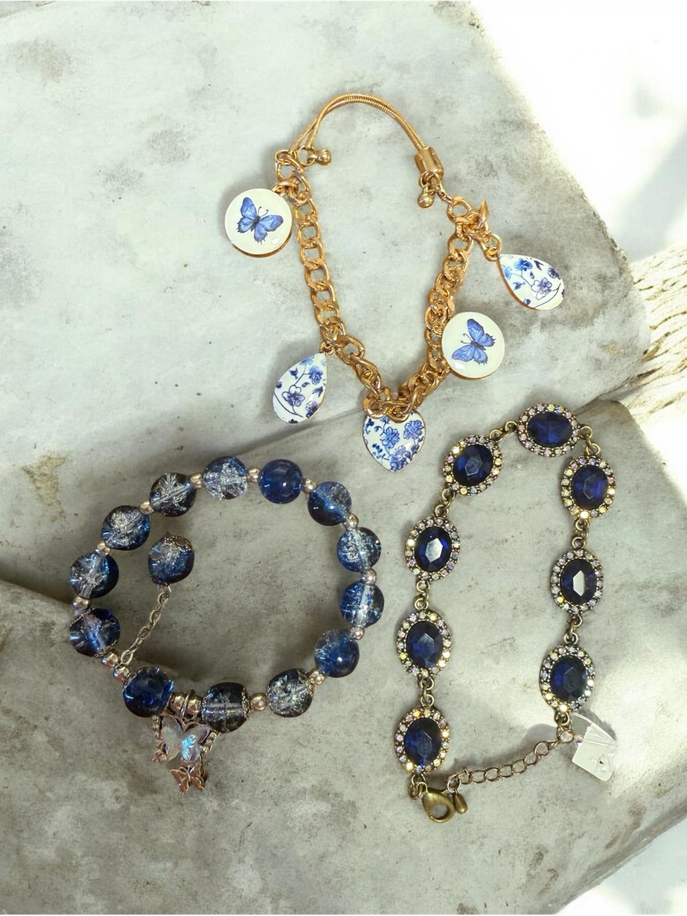 Lot of Three Blue and Blue/White Bracelets